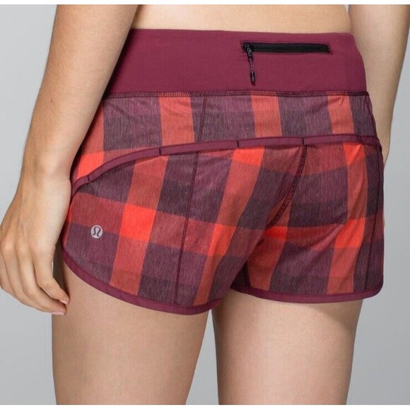 Lululemon‎ Size 10 Speed Short With Liner Womens Yama Check Flaming Tomato Red - Picture 2 of 16